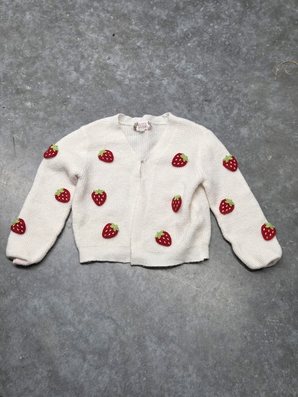 Hazel Moon Girls' Cream Strawberry Embroidered Cardigan Size 5